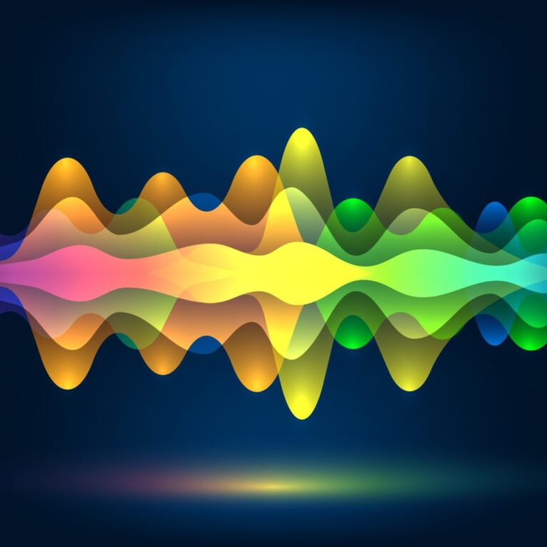 Colorful voice waves or motion sound frequency. Abstract soundtrack energy background or music color visualization vector illustration